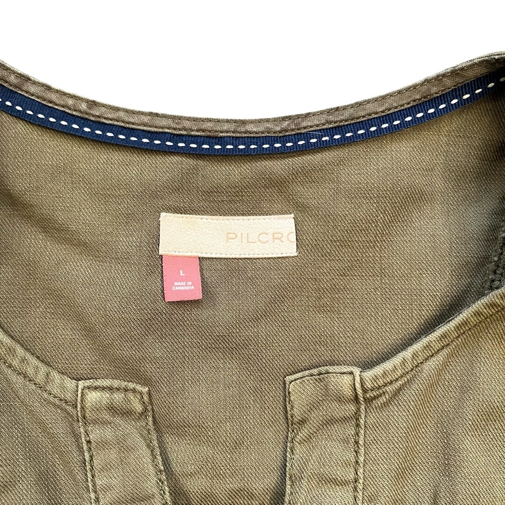 Anthropologie Pilcro Moss Flutter Sleeve Button Front Tunic Dress Olive Green L - Picture 8 of 11